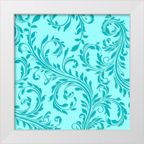 Aqua Teal Damask White Modern Wood Framed Art Print by Lavoie, Tina