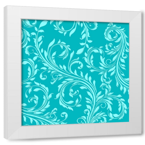 Teal Aqua Damask White Modern Wood Framed Art Print by Lavoie, Tina