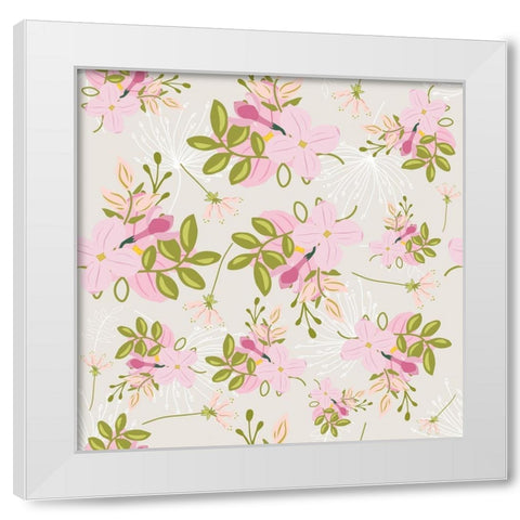 Pink Floral Pattern White Modern Wood Framed Art Print by Lavoie, Tina