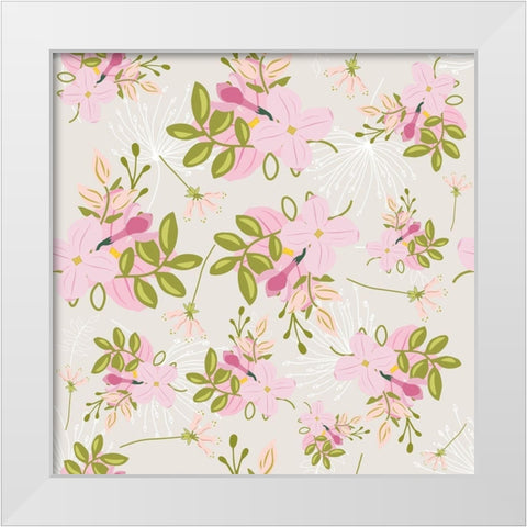 Pink Floral Pattern White Modern Wood Framed Art Print by Lavoie, Tina