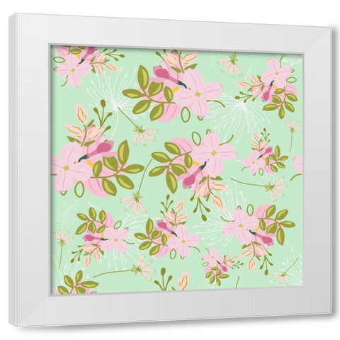 Pink Mint Floral Pattern White Modern Wood Framed Art Print by Lavoie, Tina