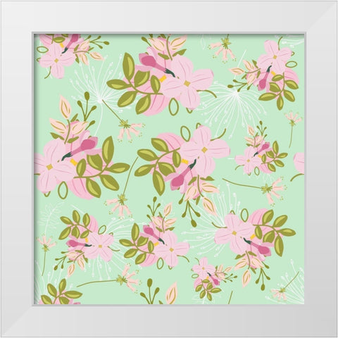 Pink Mint Floral Pattern White Modern Wood Framed Art Print by Lavoie, Tina