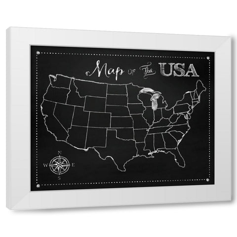 Chalkboard US Map White Modern Wood Framed Art Print by Lavoie, Tina