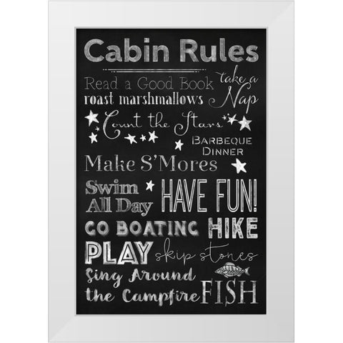 Chalkboard Cabin Rules White Modern Wood Framed Art Print by Lavoie, Tina