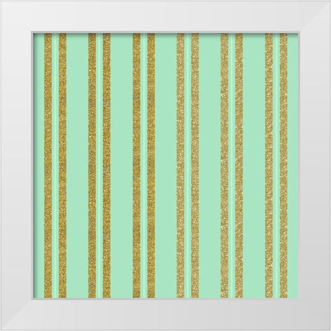 Golden Mint Stripes White Modern Wood Framed Art Print by Lavoie, Tina