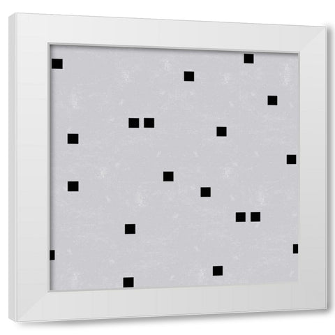 Linen Gray Black Squares Confetti White Modern Wood Framed Art Print by Lavoie, Tina
