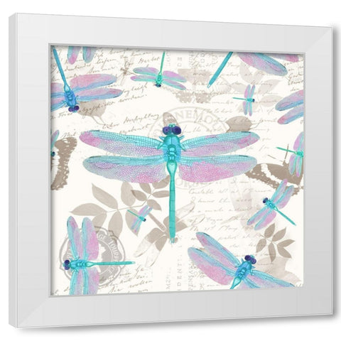 Vintage Botanicals Dragonfly Pattern Aqua White Modern Wood Framed Art Print by Lavoie, Tina