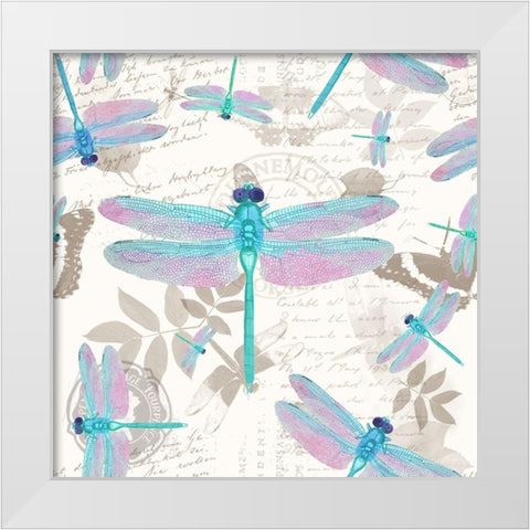 Vintage Botanicals Dragonfly Pattern Aqua White Modern Wood Framed Art Print by Lavoie, Tina