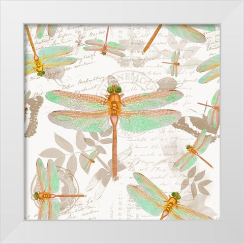 Vintage Botanicals Dragonfly Pattern Copper White Modern Wood Framed Art Print by Lavoie, Tina