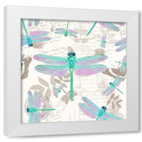 Vintage Botanicals Dragonfly Pattern Green White Modern Wood Framed Art Print by Lavoie, Tina