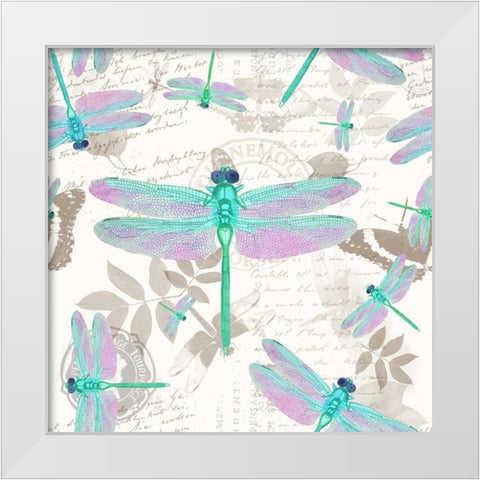 Vintage Botanicals Dragonfly Pattern Green White Modern Wood Framed Art Print by Lavoie, Tina