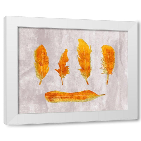 Gold Ombre Feathers II White Modern Wood Framed Art Print by Lavoie, Tina