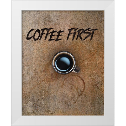 Coffee First White Modern Wood Framed Art Print by Lavoie, Tina