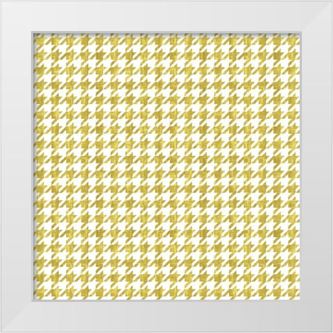 Gold Houndstooth On White White Modern Wood Framed Art Print by Lavoie, Tina