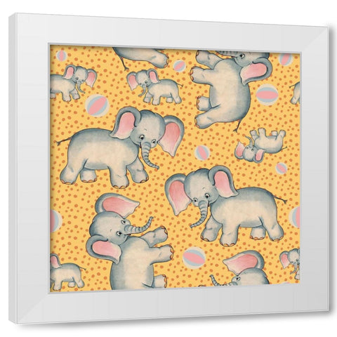 Cute Baby Elephant Pattern White Modern Wood Framed Art Print by Lavoie, Tina