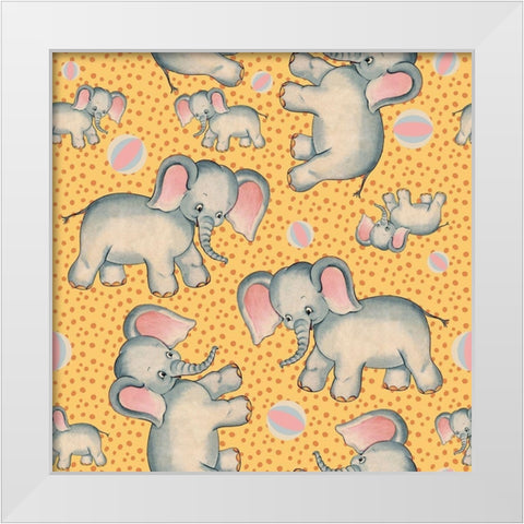 Cute Baby Elephant Pattern White Modern Wood Framed Art Print by Lavoie, Tina