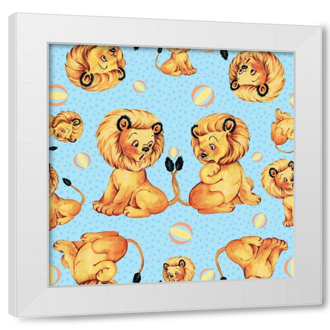 Cute Baby Lion Pattern White Modern Wood Framed Art Print by Lavoie, Tina