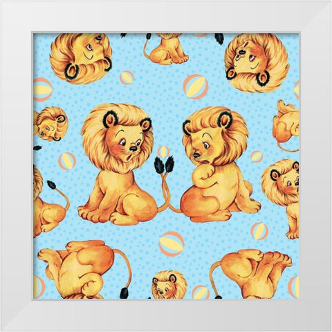 Cute Baby Lion Pattern White Modern Wood Framed Art Print by Lavoie, Tina