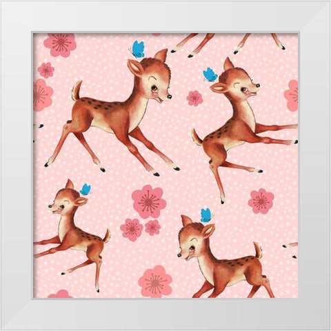 Cute Baby Deer Pattern White Modern Wood Framed Art Print by Lavoie, Tina