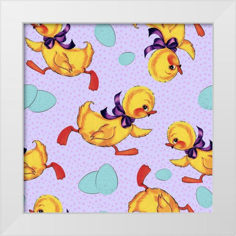 Cute Ducking Pattern White Modern Wood Framed Art Print by Lavoie, Tina