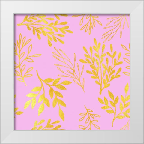 Golden Leaves on Pink Pattern White Modern Wood Framed Art Print by Lavoie, Tina