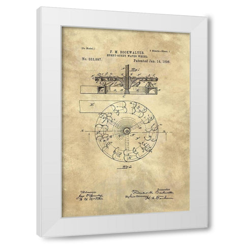 Hurdy-Gurdy Water Wheel blueprint - Industrial Farmhouse White Modern Wood Framed Art Print by Lavoie, Tina