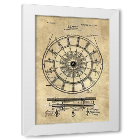 Water Wheel Blueprint Industrial Farmhouse White Modern Wood Framed Art Print by Lavoie, Tina
