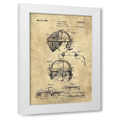 Welding Goggles Blueprint - Industrial Farmhouse White Modern Wood Framed Art Print by Lavoie, Tina