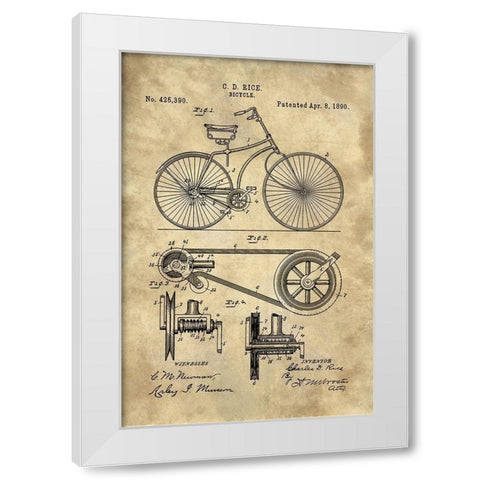 Bicycle Blueprint Industrial Farmhouse White Modern Wood Framed Art Print by Lavoie, Tina
