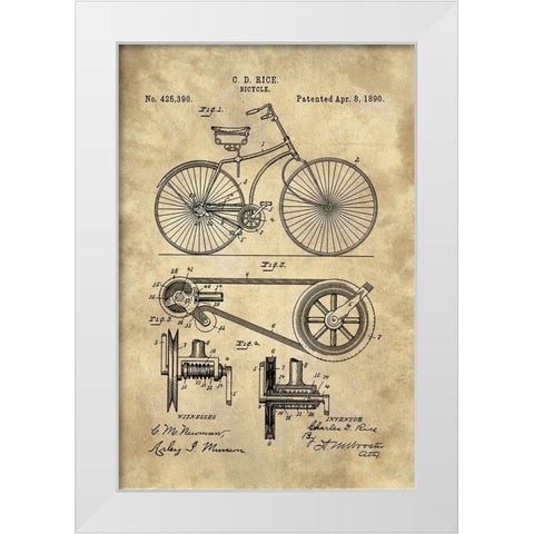 Bicycle Blueprint Industrial Farmhouse White Modern Wood Framed Art Print by Lavoie, Tina
