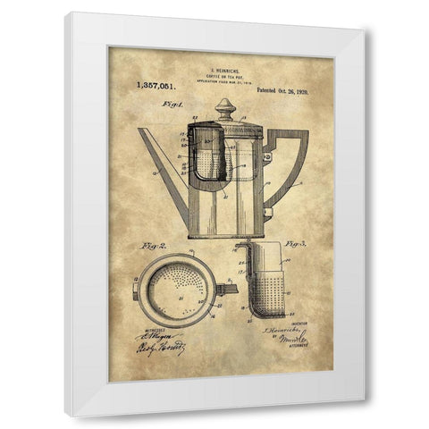 Coffee Or Tea Pot Blueprint - Industrial Farmhouse White Modern Wood Framed Art Print by Lavoie, Tina