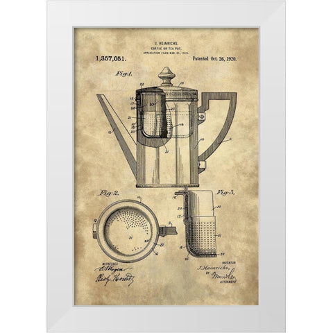 Coffee Or Tea Pot Blueprint - Industrial Farmhouse White Modern Wood Framed Art Print by Lavoie, Tina