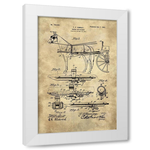 Horse Detacher Blueprint - Industrial Farmhouse White Modern Wood Framed Art Print by Lavoie, Tina