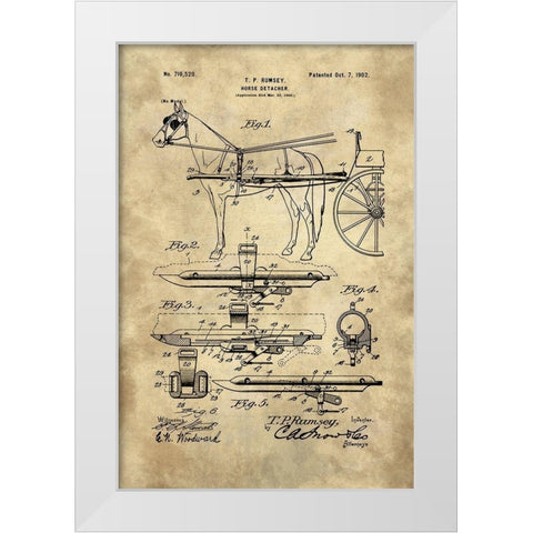 Horse Detacher Blueprint - Industrial Farmhouse White Modern Wood Framed Art Print by Lavoie, Tina
