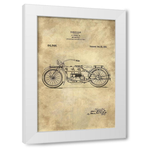 Motorcycle Blueprint Industrial Farmhouse White Modern Wood Framed Art Print by Lavoie, Tina