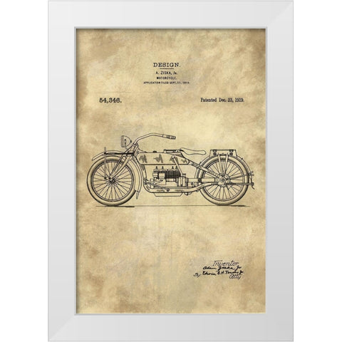 Motorcycle Blueprint Industrial Farmhouse White Modern Wood Framed Art Print by Lavoie, Tina