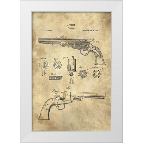 Revolver Blueprint Industrial Farmhouse White Modern Wood Framed Art Print by Lavoie, Tina