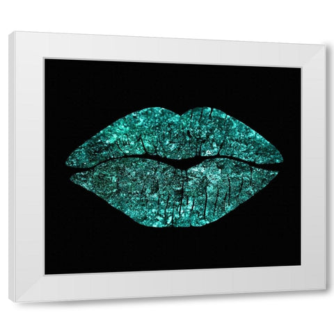 Teal Glitter Kiss White Modern Wood Framed Art Print by Lavoie, Tina