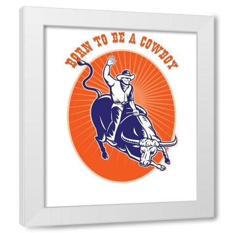 Born To Be A Cowboy Rodeo Steer White Modern Wood Framed Art Print by Lavoie, Tina