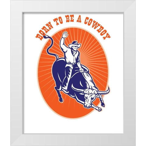Born To Be A Cowboy Rodeo Steer White Modern Wood Framed Art Print by Lavoie, Tina