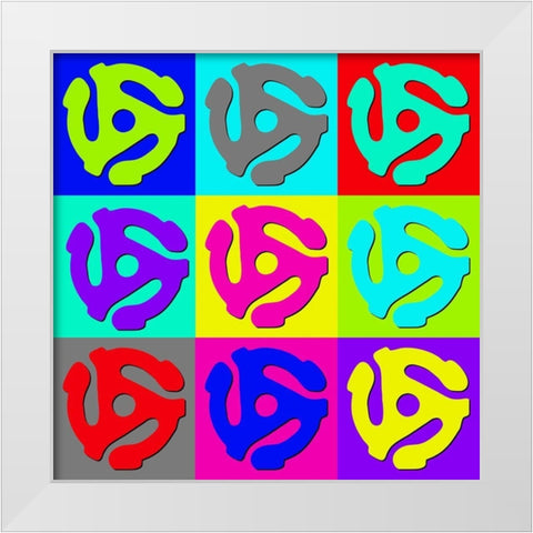 Retro Pop Art Music Is Life 45 Rpm Adapters White Modern Wood Framed Art Print by Lavoie, Tina