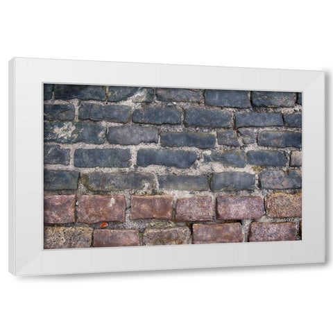 Old Montreal Bi-Color Cobblestone Street White Modern Wood Framed Art Print by Lavoie, Tina