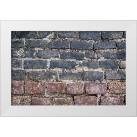 Old Montreal Bi-Color Cobblestone Street White Modern Wood Framed Art Print by Lavoie, Tina