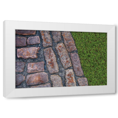 Old Montreal Cobblestones and Grass 01 White Modern Wood Framed Art Print by Lavoie, Tina