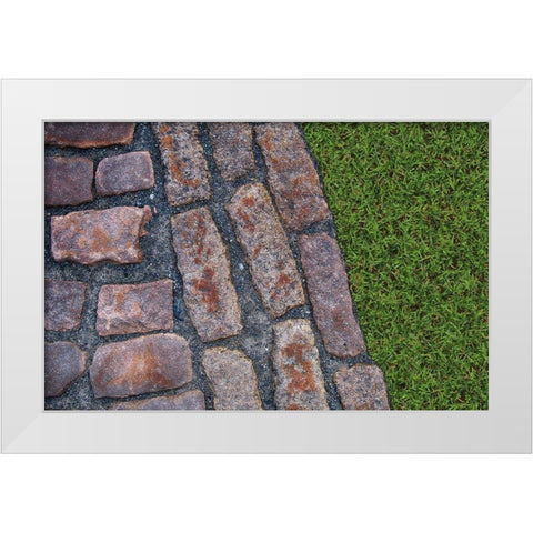Old Montreal Cobblestones and Grass 01 White Modern Wood Framed Art Print by Lavoie, Tina