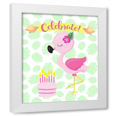 Flamingo Celebrate White Modern Wood Framed Art Print by Lavoie, Tina