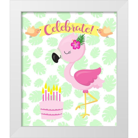 Flamingo Celebrate White Modern Wood Framed Art Print by Lavoie, Tina
