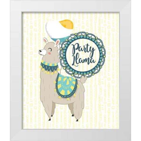 Party Llama White Modern Wood Framed Art Print by Lavoie, Tina