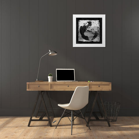 Silver Vintage earth With Grid Lines White Modern Wood Framed Art Print by Lavoie, Tina