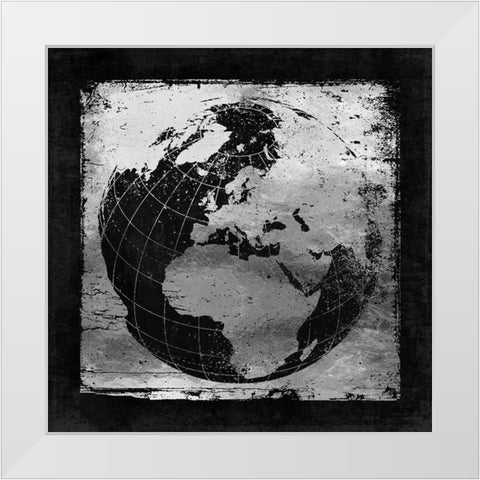 Silver Vintage earth With Grid Lines White Modern Wood Framed Art Print by Lavoie, Tina